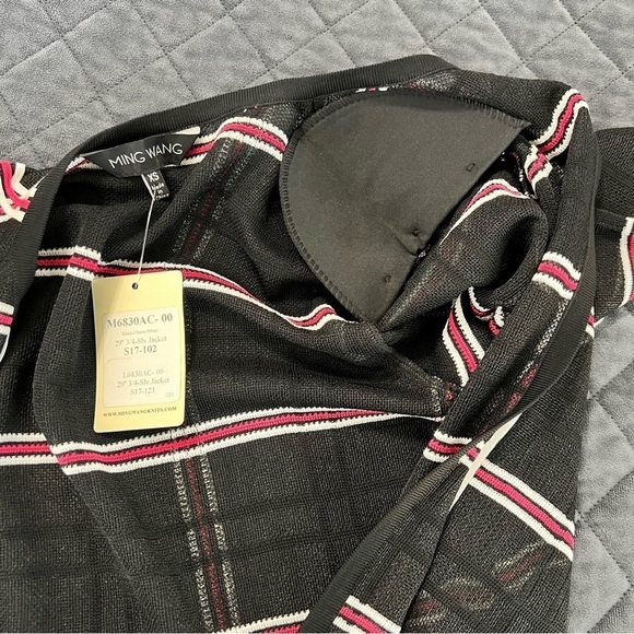 Ming Wang XS Black Red Plaid 3/4 Cardigan Knit Lightweight Jacket Top W - Picture 12 of 12